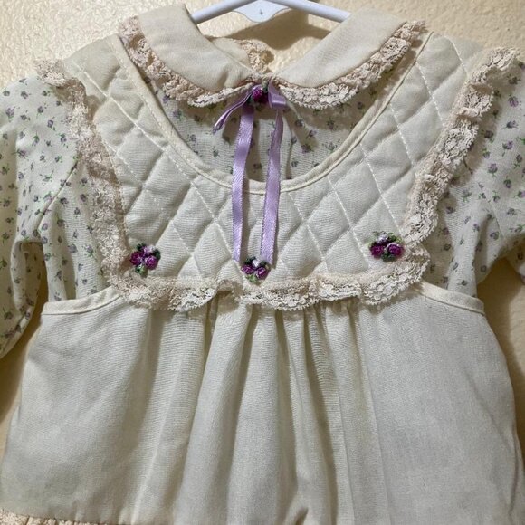 Vintage Evy Of California Baby Girls Floral 2 Piece Dress Set Size 12 Months - Picture 4 of 5